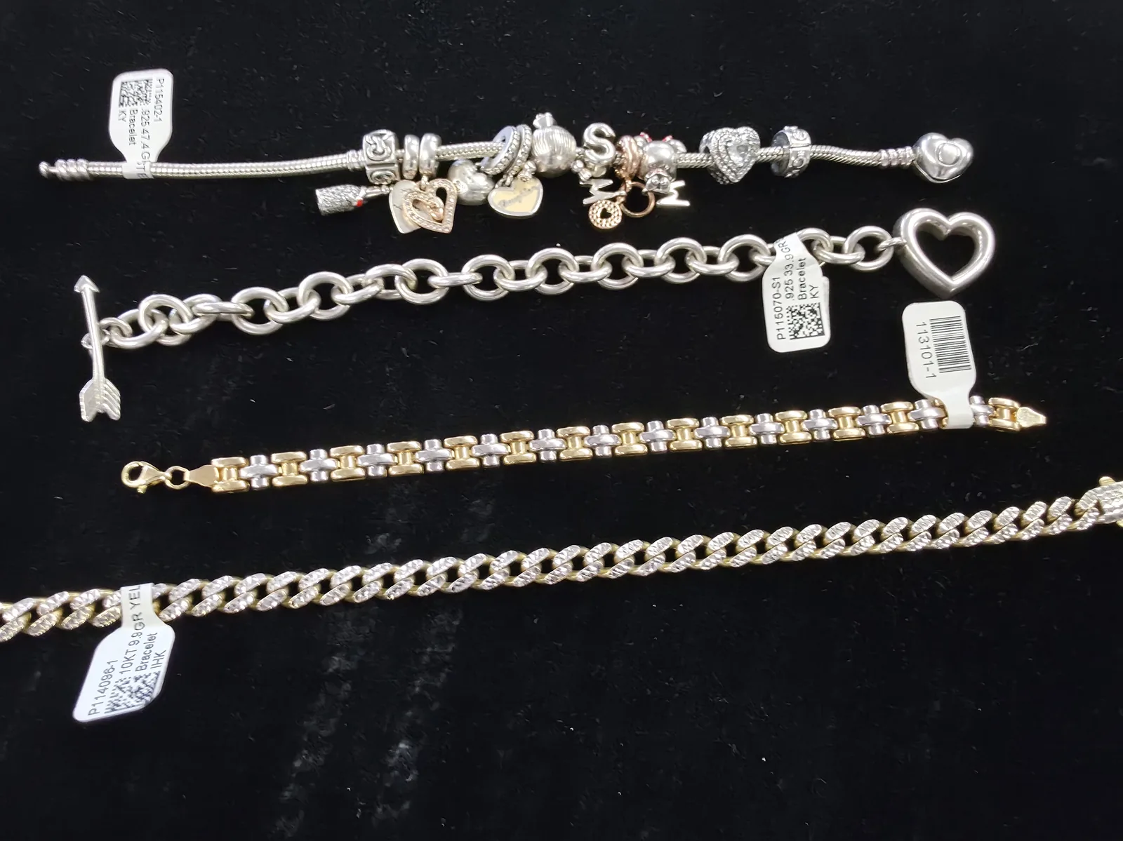 Sterling silver and gold bracelets including Pandora and chain styles
