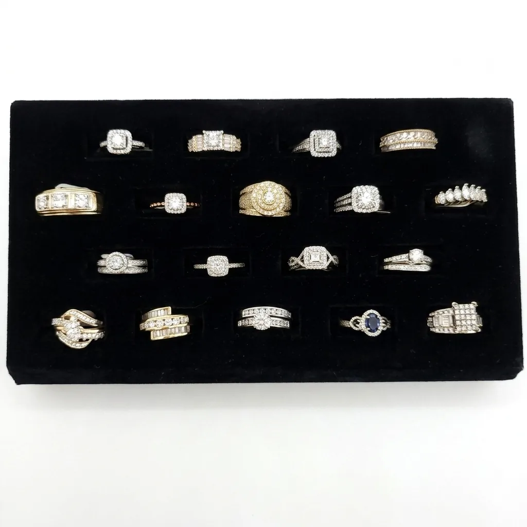 Selection of diamond engagement and fashion rings